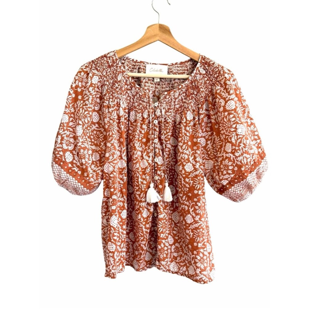 Cleobella Womens Adele Boho Peasant Top Size M Organic Cotton Sustainable Floral